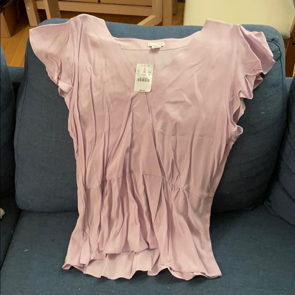 Lavender short sleeve cross over J Crew blouse